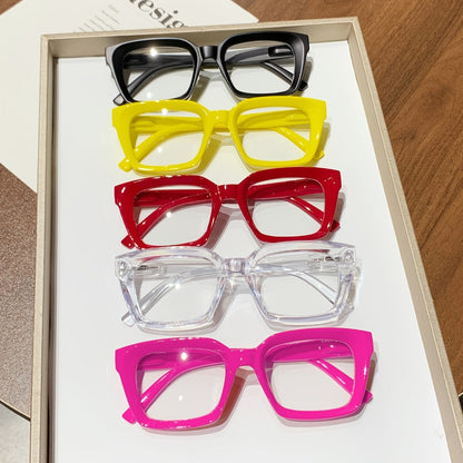 Five-Pair Candy-Color Square Clear-Lens Eyewear Set with Black, Yellow, Red, Clear and Pink Frames