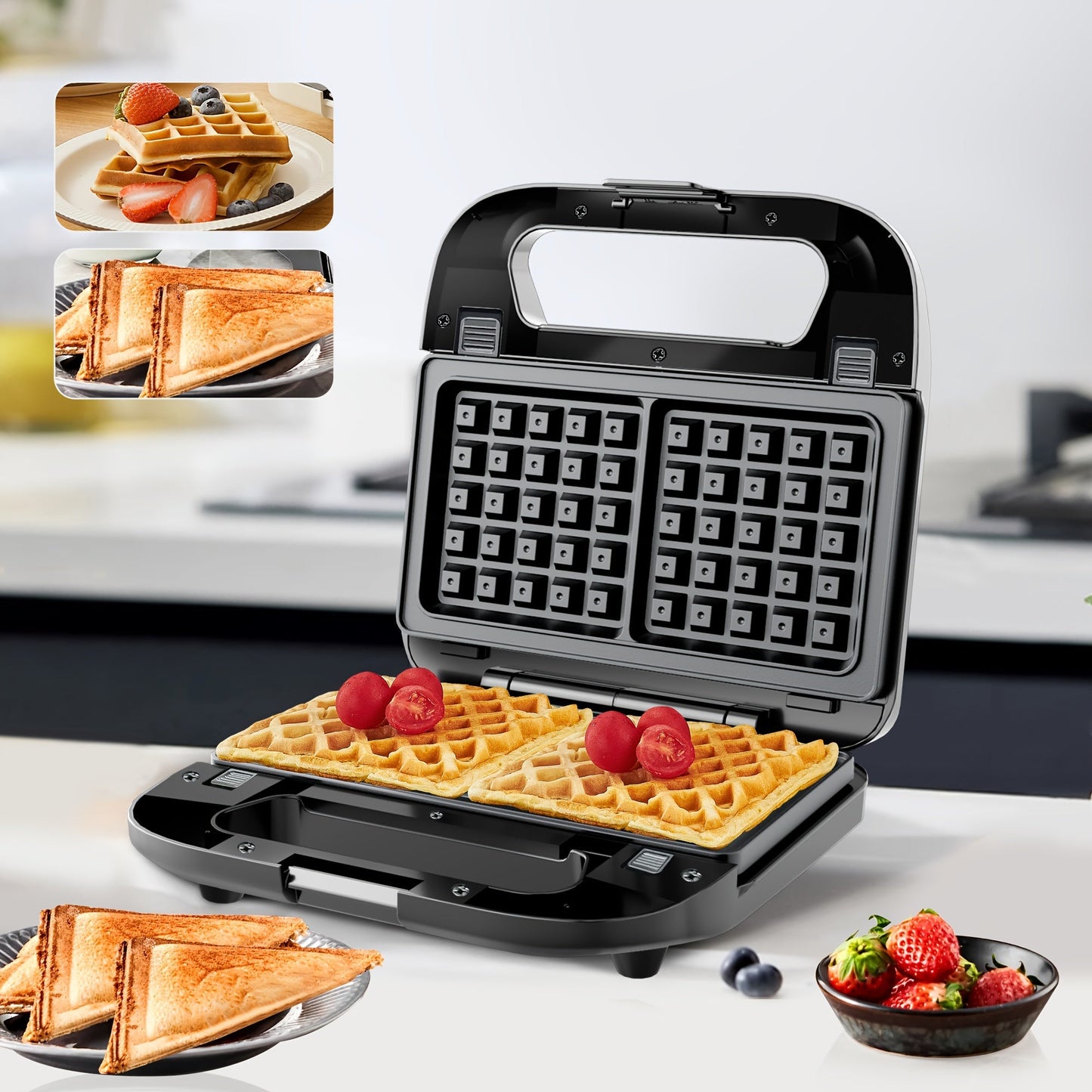 Sandwich Maker 3-in-1 Panini Press & Waffle Iron 750W with Removable Non-Stick Plates, Compact for Dorm