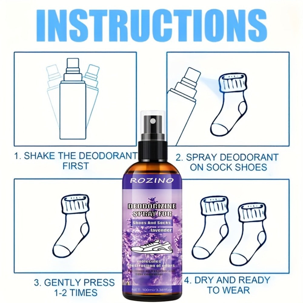 Foot Deodorizer Spray for Feet Socks & Shoes, Lavender Scent, Fast-Drying Odor Control, Glycerin Formula