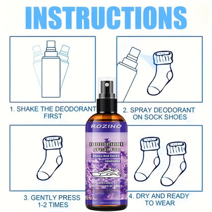 Foot Deodorizer Spray for Feet Socks & Shoes, Lavender Scent, Fast-Drying Odor Control, Glycerin Formula
