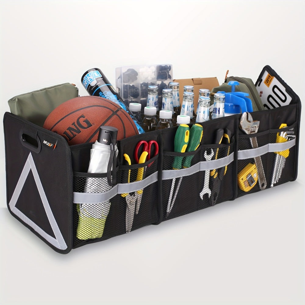 30-Inch Foldable Car Trunk Organizer with Multi-Pocket Storage, Reflective Triangle and Black or Pink Finish