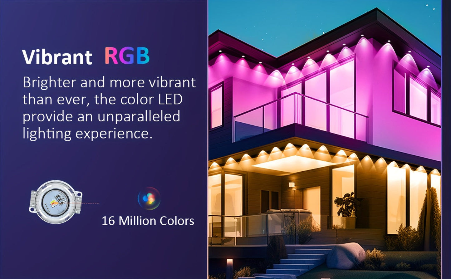 Permanent Outdoor Lights RGB LED Eave Lights with App & Remote Control, Music Sync, Timer, Triangular Lens Effect