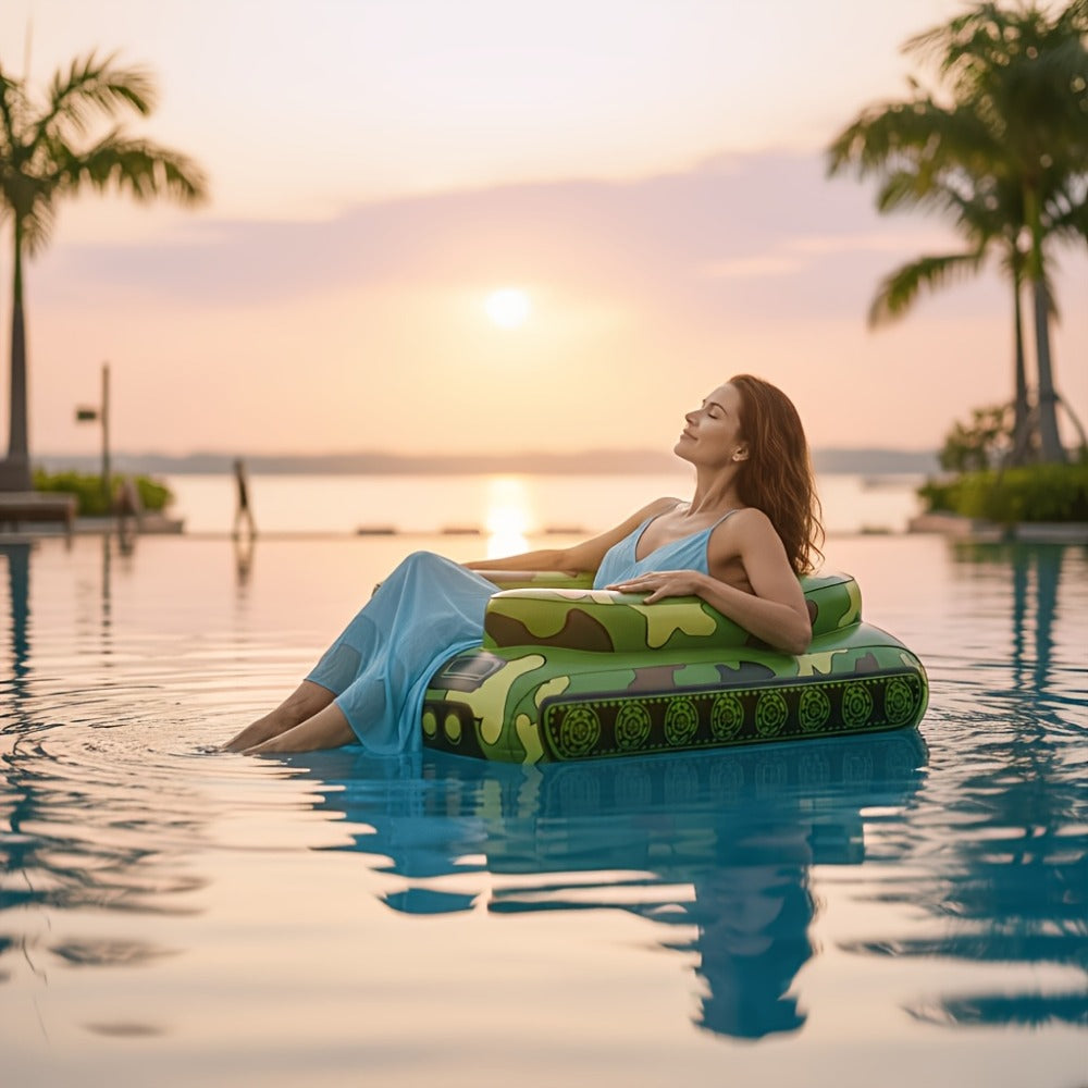 Giant Tugboat Pool Float 60 Inch XL Ride-On Inflatable Raft with Built-In Water Sprayer & 16-Inch Beach Ball