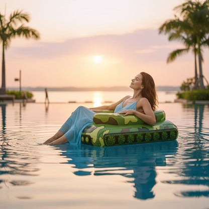 Giant Tugboat Pool Float 60 Inch XL Ride-On Inflatable Raft with Built-In Water Sprayer & 16-Inch Beach Ball