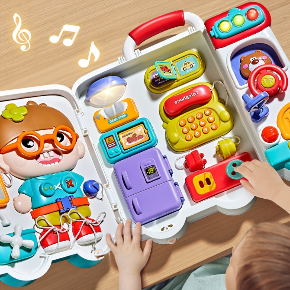 Montessori Busy Board for Toddlers 1-3, 54-in-1 Sensory Activity Board with Zippers Buckles Locks