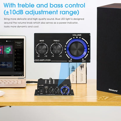 600W Mini HiFi Stereo Power Amplifier, Dual-Channel Class AB Compact Audio Amp, 2.0 Channel, RCA & AUX Input