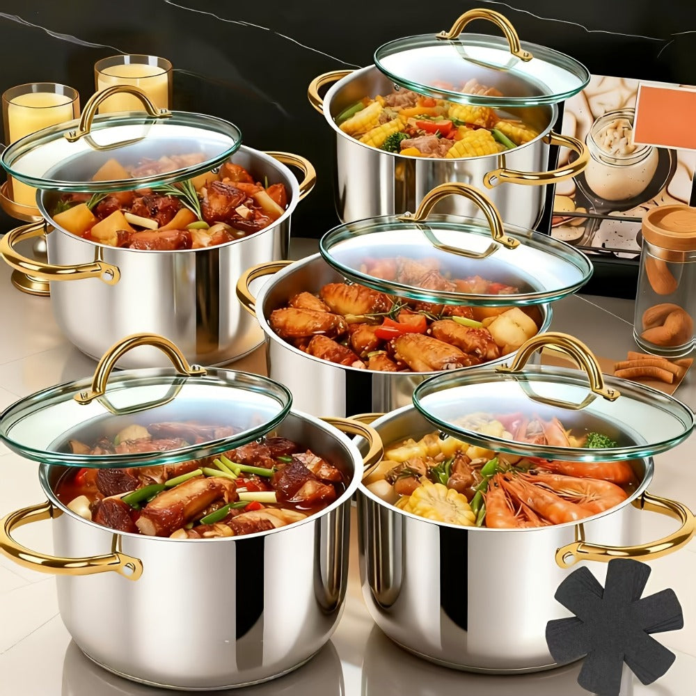 Stainless Steel Non-Stick Cookware Set 1 11 & 13 Piece, Dishwasher & Kitchen Cooking Set, Frying Boiling Stir-Fry Pots and Pans