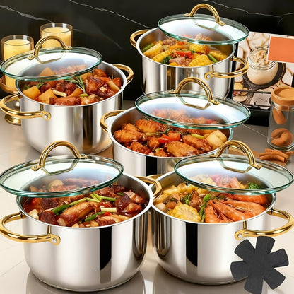 Stainless Steel Non-Stick Cookware Set 1 11 & 13 Piece, Dishwasher & Kitchen Cooking Set, Frying Boiling Stir-Fry Pots and Pans
