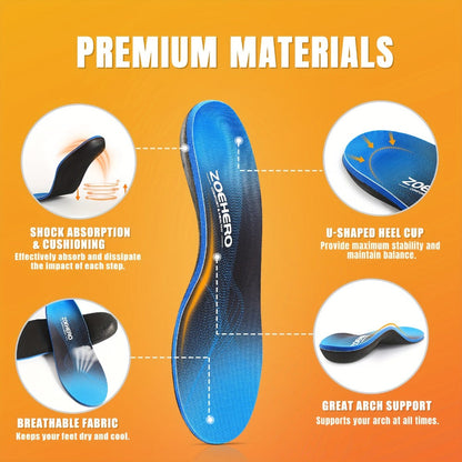 ZOEHERO Blue Arch-Support Insoles with 3.5 cm Arch Profile and Six Men's and Women's Size Options