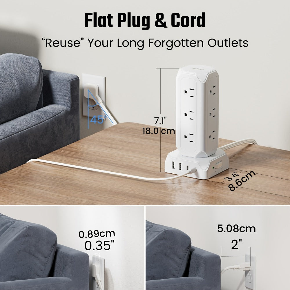 Power Strip Tower 16-in-1 Surge Protector 12 AC Outlets 4 USB Ports USB-C PD20W 1800J Protection for an Everyday Personal Care Routine