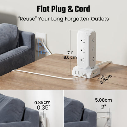 Power Strip Tower 16-in-1 Surge Protector 12 AC Outlets 4 USB Ports USB-C PD20W 1800J Protection for an Everyday Personal Care Routine