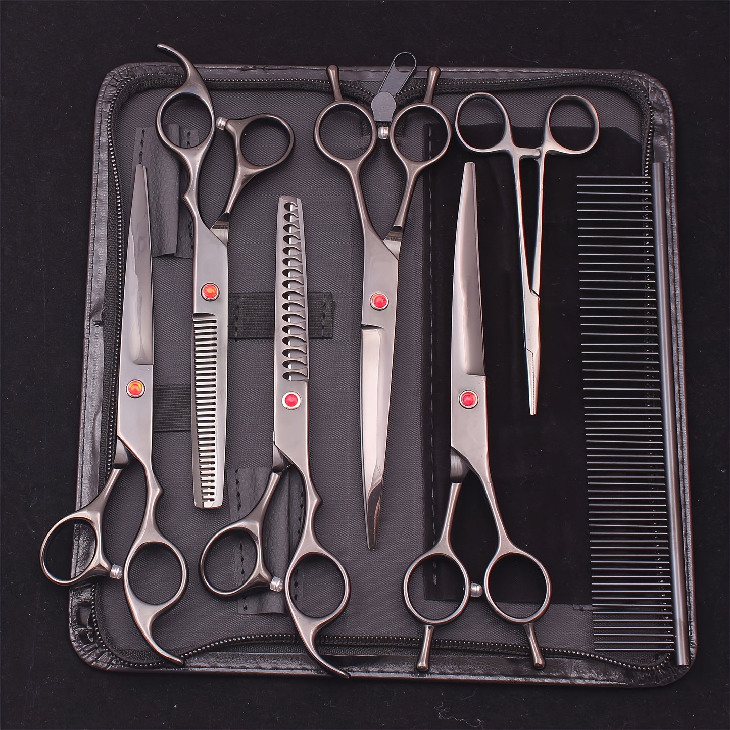 Dog Grooming Scissors Set 7 Piece – Japanese Stainless Steel Cutting Thinning Chunker Shears with Pet Comb for All Breeds