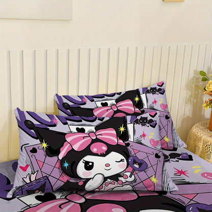 Sanrio Hello Kitty & Kuromi Bedding Set 3pcs, Fitted Sheet & Pillowcases, Polyester, Twin Full Queen King