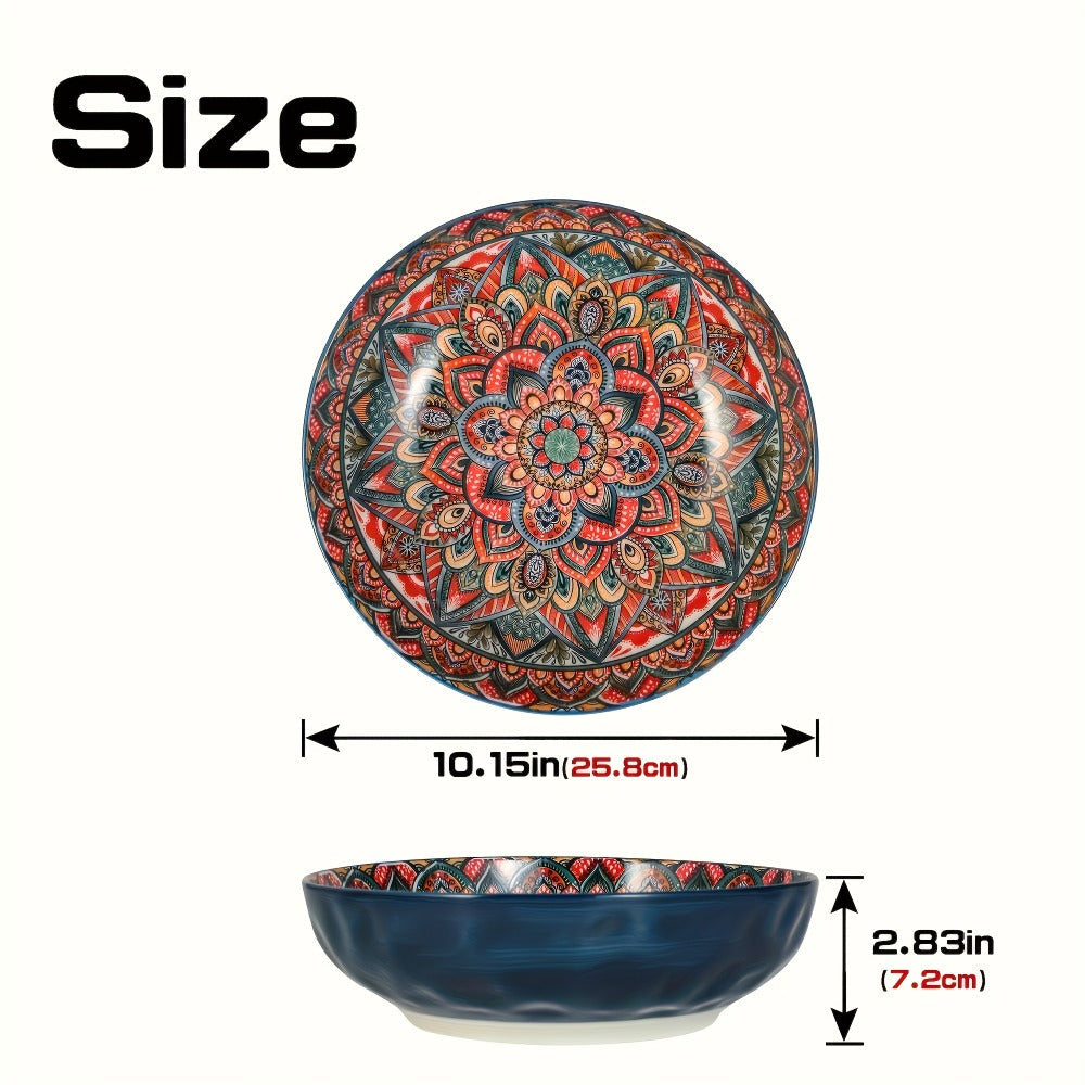 Ceramic Soup Bowl Set 2pcs Bohemian Floral Hand-Painted 25.8cm Vintage Tableware for Cooking Dining Gift