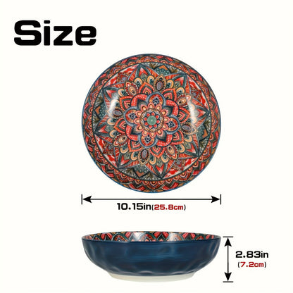 Ceramic Soup Bowl Set 2pcs Bohemian Floral Hand-Painted 25.8cm Vintage Tableware for Cooking Dining Gift