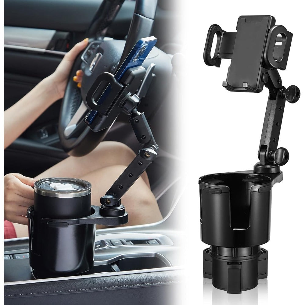 Cup-Holder Phone Mount and Expander with Rotating Cup Ring, Adjustable Side Cradle and Two Layout Options