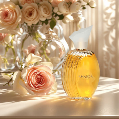 AMANDA Women's Eau de Parfum Spray, 100 ml Oval Amber Bottle with White Flower Cap and Red Gift Box