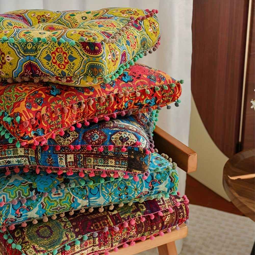 Meditation Floor Cushion Thick Soft Bohemian Moroccan Design Linen Cover Round Pad for Living Room Bedroom Office Yoga Mindfulness Boho Home