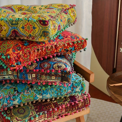 Meditation Floor Cushion Thick Soft Bohemian Moroccan Design Linen Cover Round Pad for Living Room Bedroom Office Yoga Mindfulness Boho Home