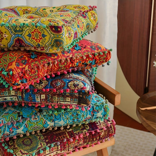 Meditation Floor Cushion Thick Soft Bohemian Moroccan Design Linen Cover Round Pad for Living Room Bedroom Office Yoga Mindfulness Boho Home