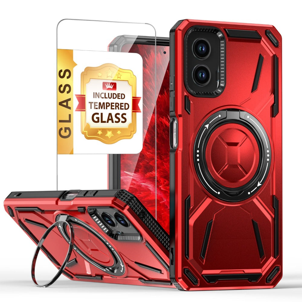 Phone Case Ring Stand Cover with Tempered Glass Protector for Motorola Moto G 5G 2024 in Four Colors