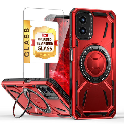 Phone Case Ring Stand Cover with Tempered Glass Protector for Motorola Moto G 5G 2024 in Four Colors