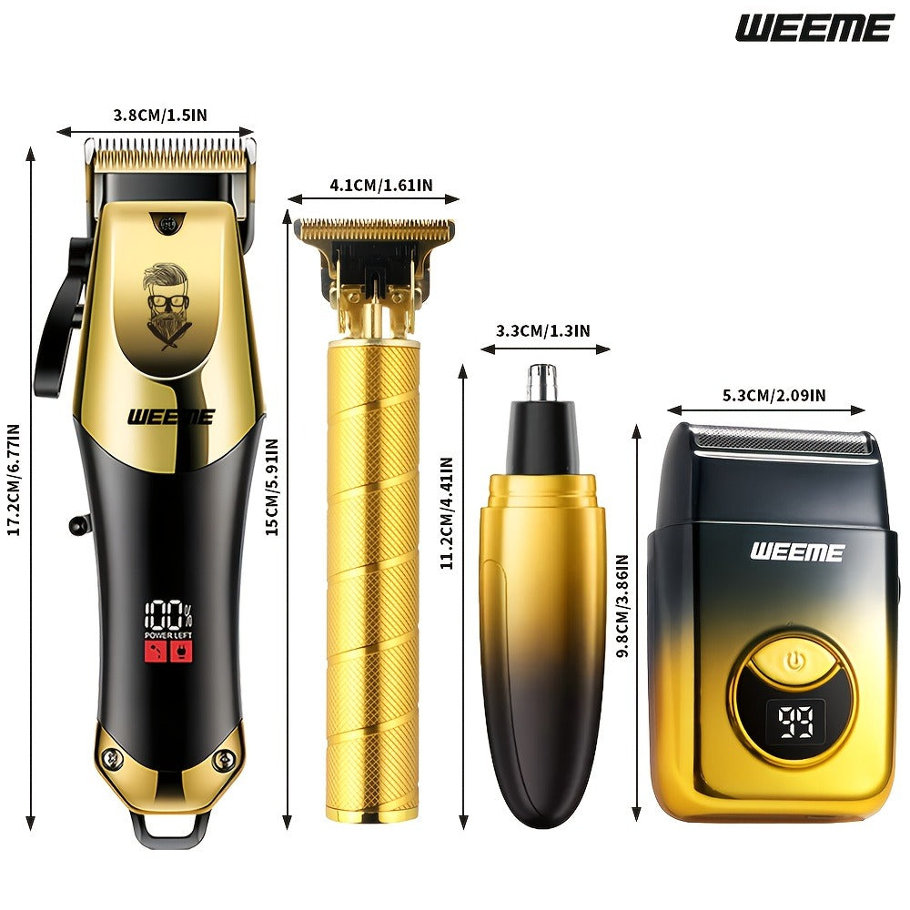 Men's Grooming Kit USB Rechargeable Hair Clipper Set with Nose Trimmer Electric Shaver Detail Trimmer 8 Limit Combs Professional Haircut Kit
