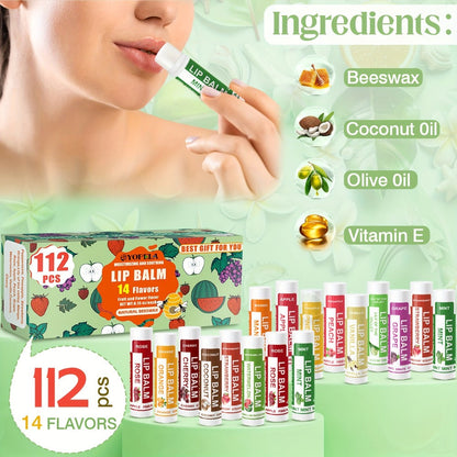 Lipstick Bulk Set 112pcs 14 Flavors - Lip Balm 0.15oz Mini Lipstick Assortment for Wedding for Makeup, Travel and Everyday Vanity Use