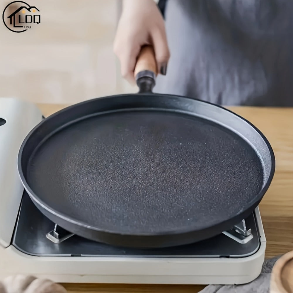 Mini Cast Iron Frying Pan 4.7 Inch with Wooden Handle for Omelets Pancakes Crepes for Home Cooking, Dining and Outdoor Meals