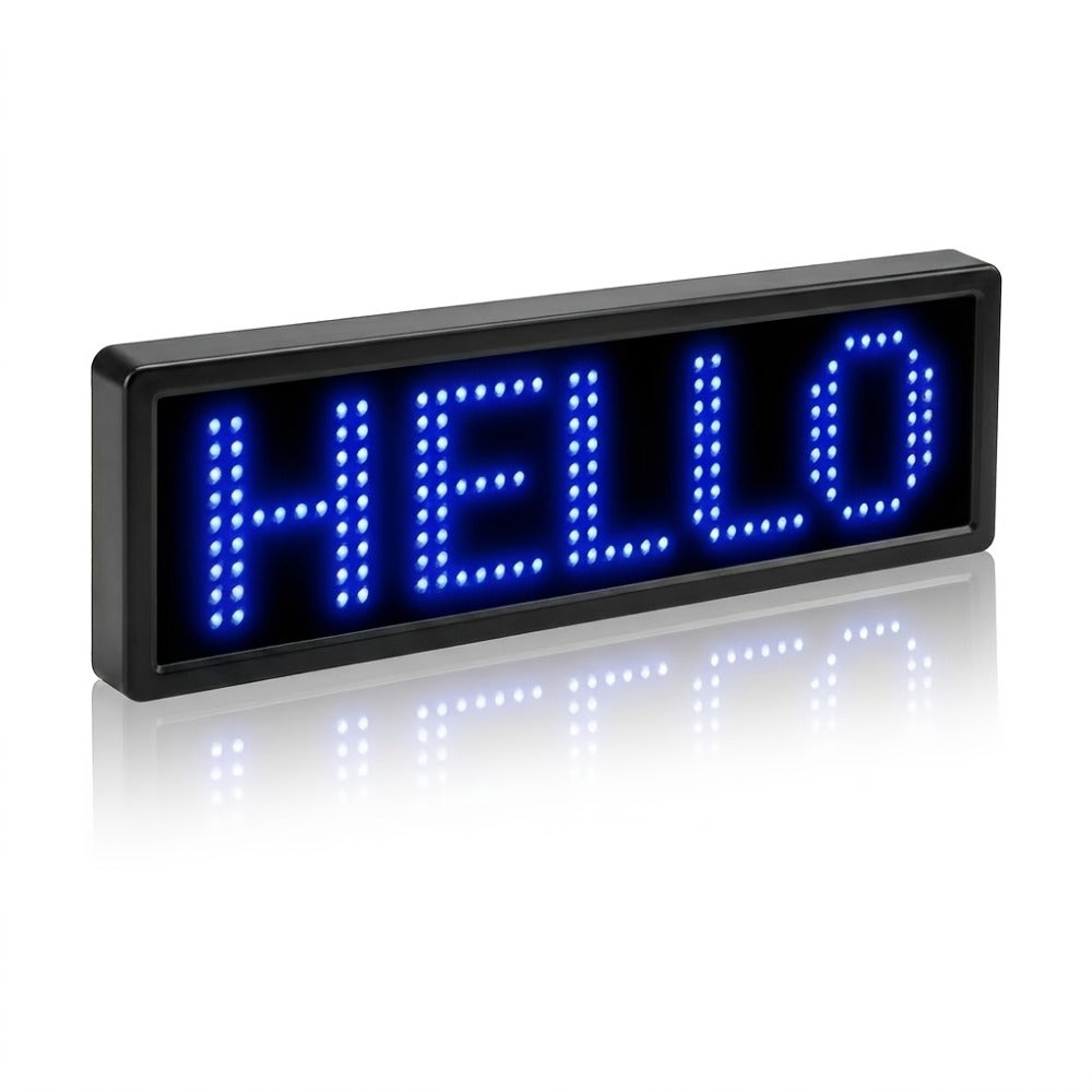 Programmable LED Badge Bluetooth App Controlled, Rechargeable Scrolling Text & Logo Display, 48x12 Pixel LED Name Tag for Events