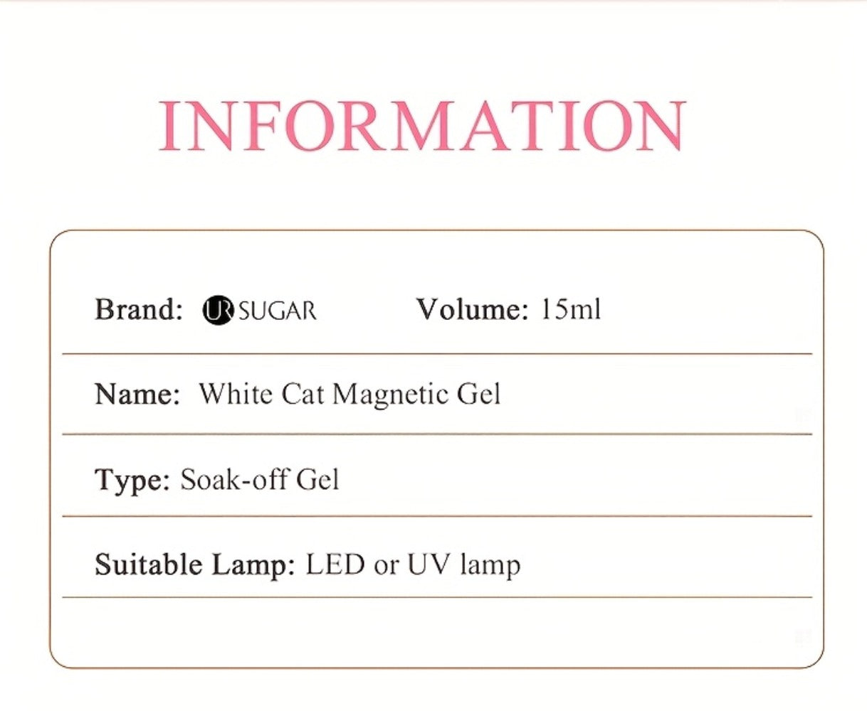 White Glitter Cat Eye Gel Polish Set 2pc Sparkling Magnetic with Stick Included | Soak Off UV LED 0.51oz Each Semi-Permanent 3D Nail Art |