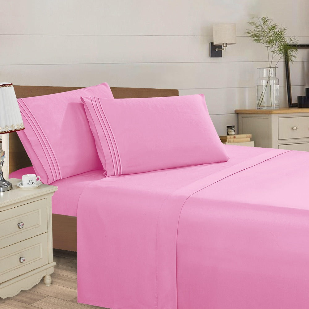 Microfiber Bed Sheet Set 4-Piece Deep Pocket Cooling Sheets Twin Full Queen King Cal King Split King