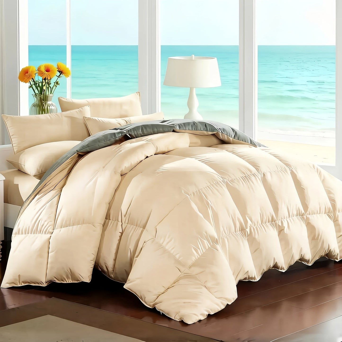 Comforter Set 7-Piece Bed in a Bag Queen King Full Soft Microfiber Down Alternative Comforter Fitted Sheet Flat Sheet Pillow Shams