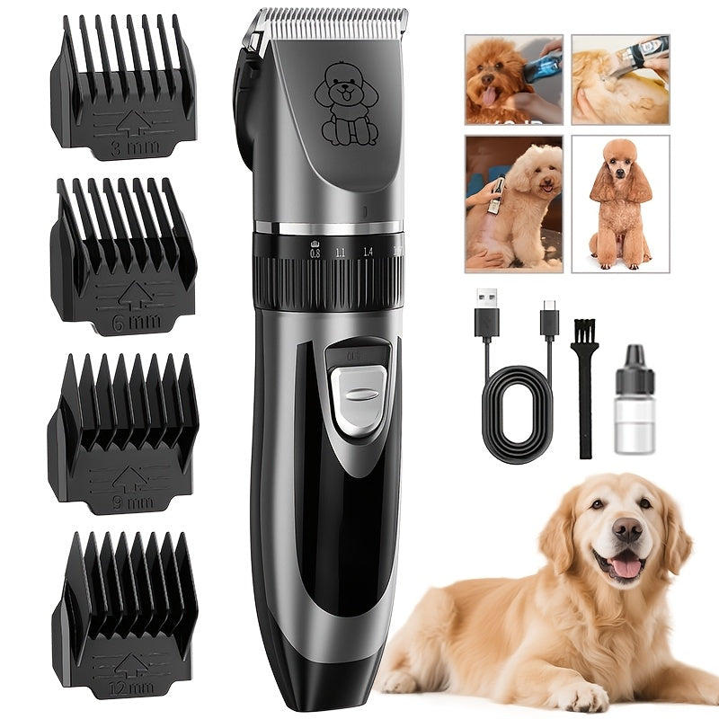 Pet Hair Clipper Kit, KALHELA USB-Rechargeable Trimmer with Ceramic Blade and Eight Color or Accessory Options