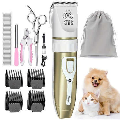 Pet Hair Clipper Kit, KALHELA USB-Rechargeable Trimmer with Ceramic Blade and Eight Color or Accessory Options