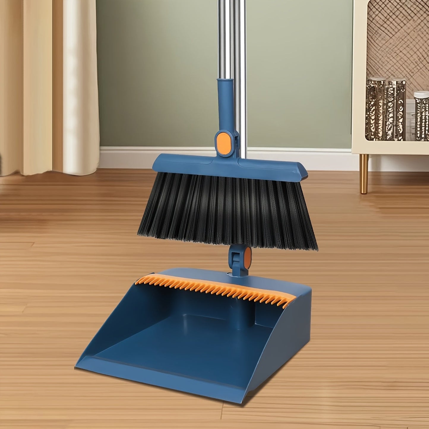 Long-Handle Broom and Dustpan Cleaning Set with Comb Teeth in Blue, Orange, White, Purple or Green