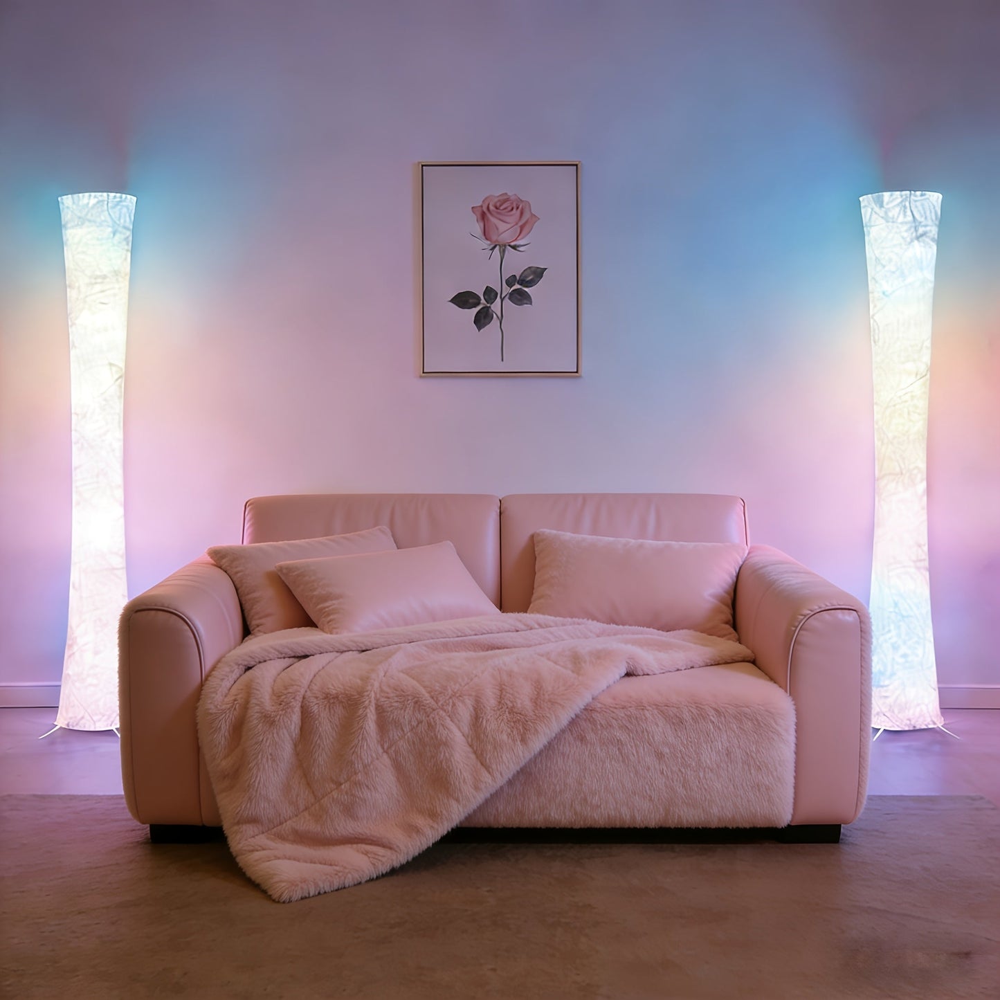 Smart RGB LED Floor Lamp Music Sync Dimmable Color Changing App Remote Control White Fabric Shade for Living Room Bedroom Office Decor