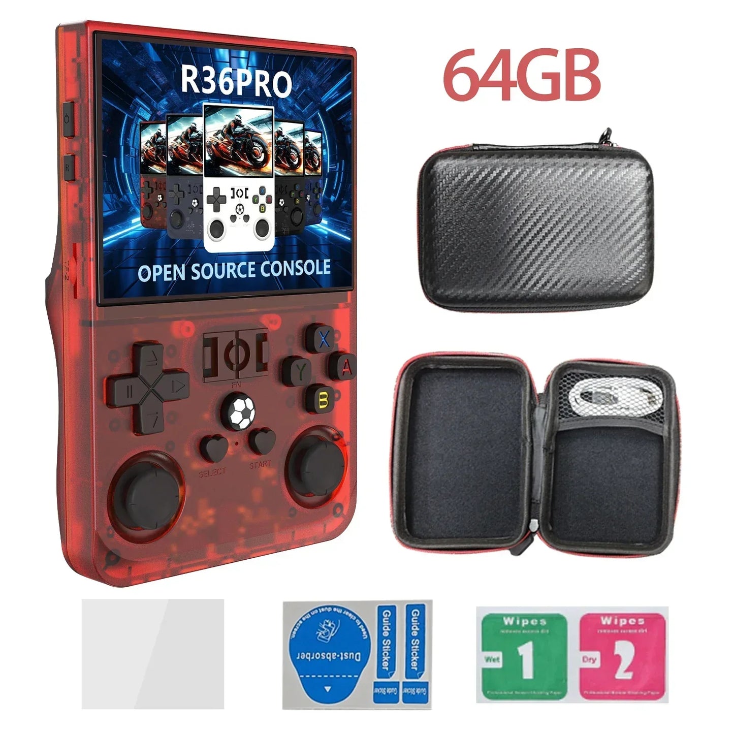 Handheld Game Console R36PRO with 3.5-Inch IPS, 640x480, 64GB or 128GB Options, 4000mAh Battery, Hall Effect