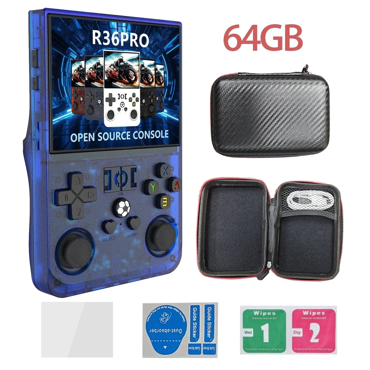 Handheld Game Console R36PRO with 3.5-Inch IPS, 640x480, 64GB or 128GB Options, 4000mAh Battery, Hall Effect