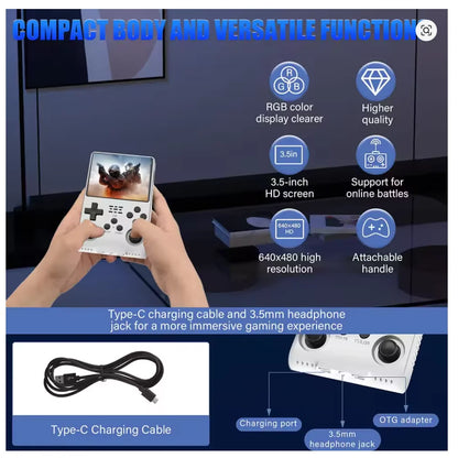 Handheld Game Console R40S Pro with 3.5-Inch IPS HD, 640x480 resolution, 256GB Options, 3500mAh Battery, 30, 000-game 256GB bundle
