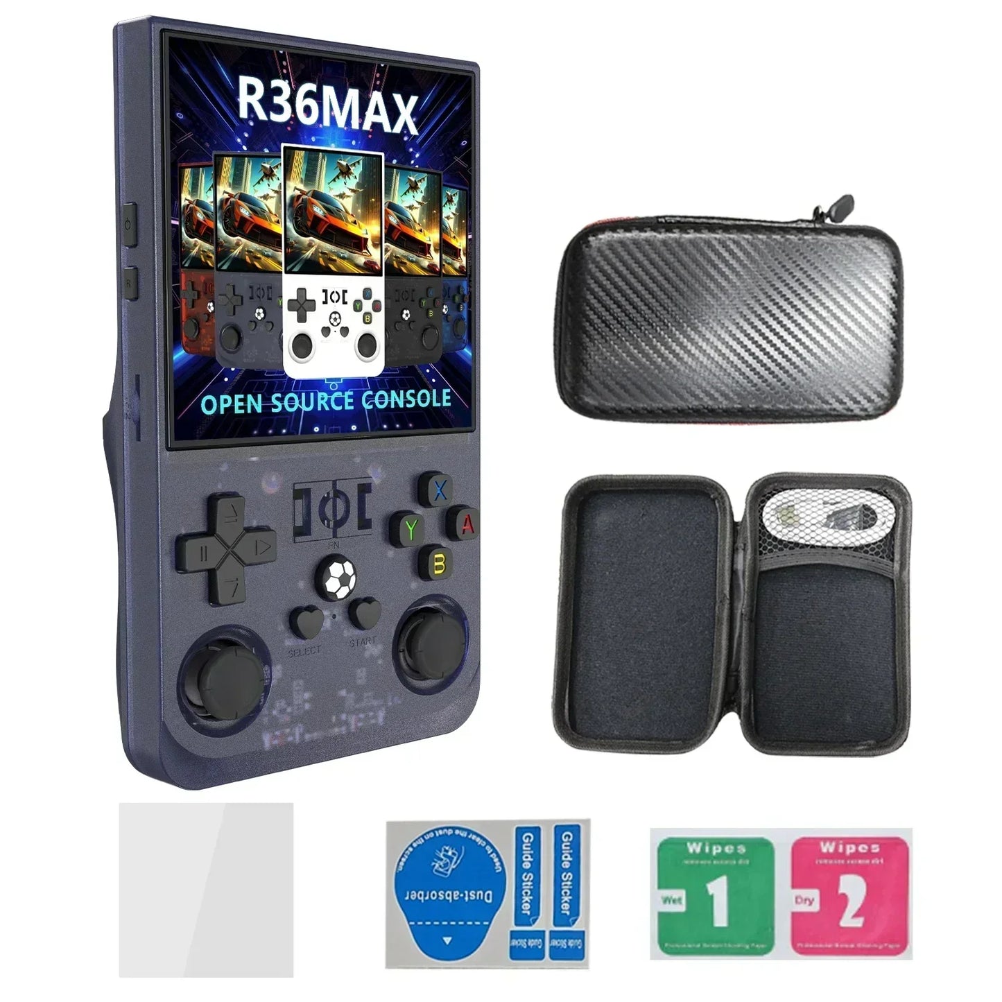 Handheld Game Console R36 Max with 4.0-Inch IPS, 720x720, Tempered Glass, 64GB or 128GB Options, 4000mAh Battery, Linux