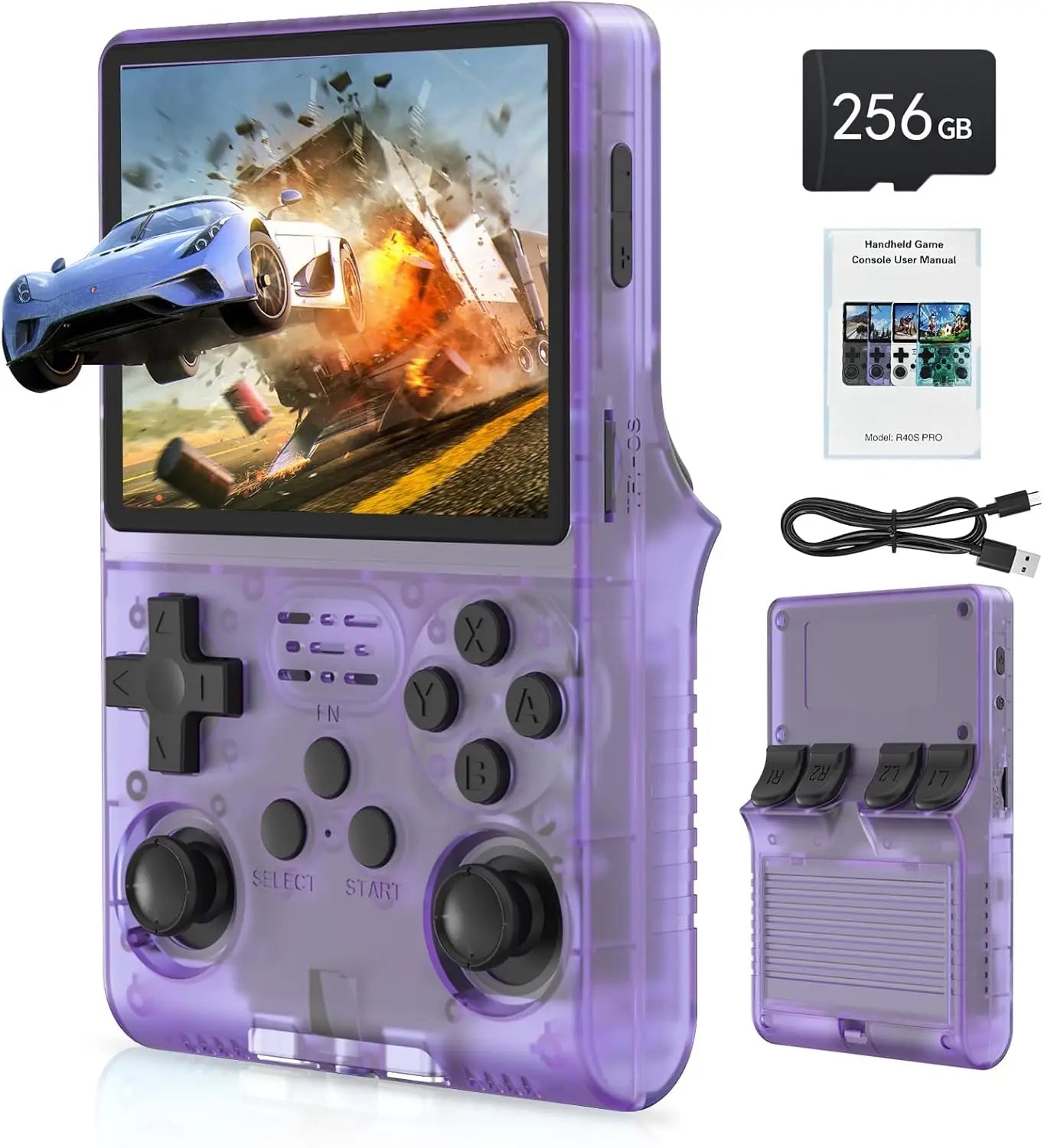 Handheld Game Console R40S Pro with 3.5-Inch IPS HD, 640x480 resolution, 256GB Options, 3500mAh Battery, 30, 000-game 256GB bundle