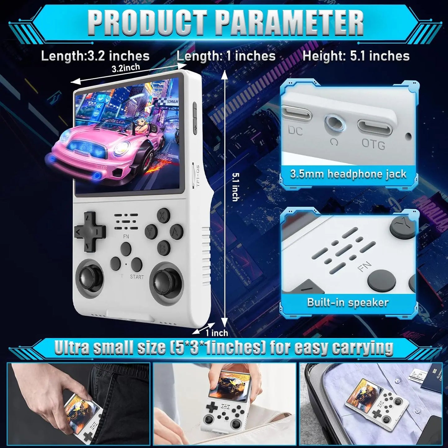Handheld Game Console R40S Pro with 3.5-Inch IPS HD, 640x480 resolution, 256GB Options, 3500mAh Battery, 30, 000-game 256GB bundle