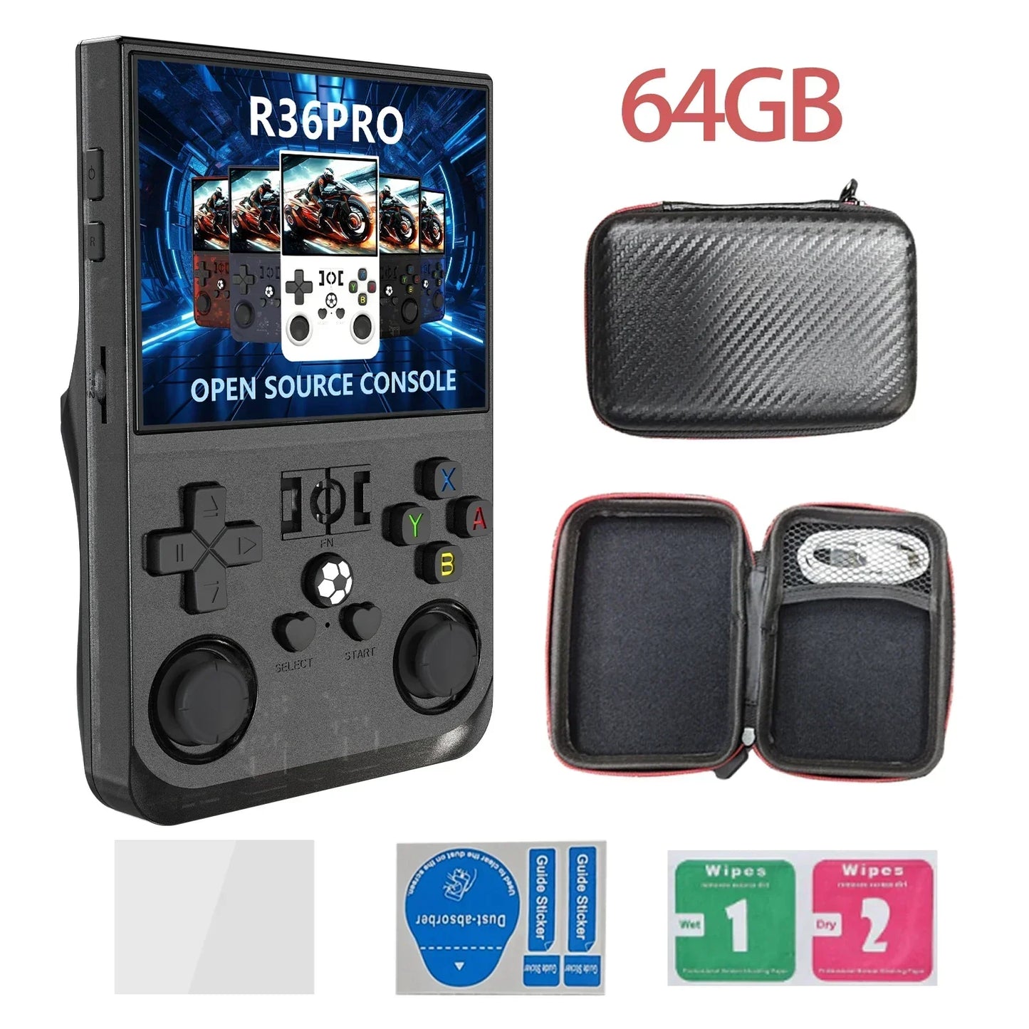 Handheld Game Console R36PRO with 3.5-Inch IPS, 640x480, 64GB or 128GB Options, 4000mAh Battery, Hall Effect