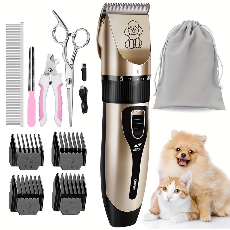 Pet Hair Clipper Kit, KALHELA USB-Rechargeable Trimmer with Ceramic Blade and Eight Color or Accessory Options