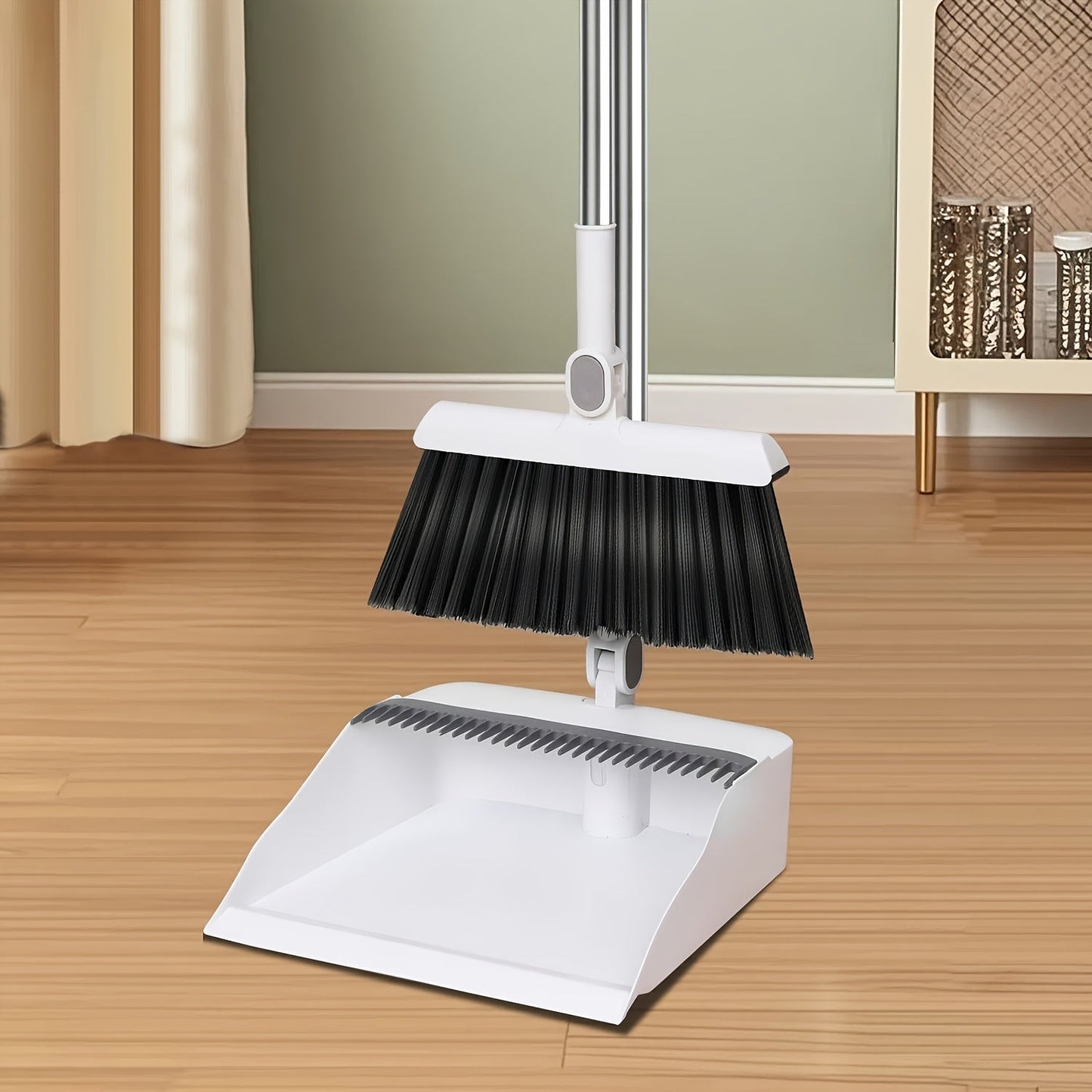 Long-Handle Broom and Dustpan Cleaning Set with Comb Teeth in Blue, Orange, White, Purple or Green