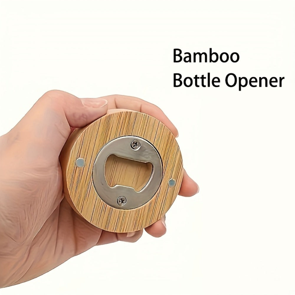 Bamboo Magnetic Bottle Opener Bulk 20 40 80 160 Pack – Round Fridge Magnet Blank Bottle Opener for Wedding Favors Party Gifts Kitchen Decor