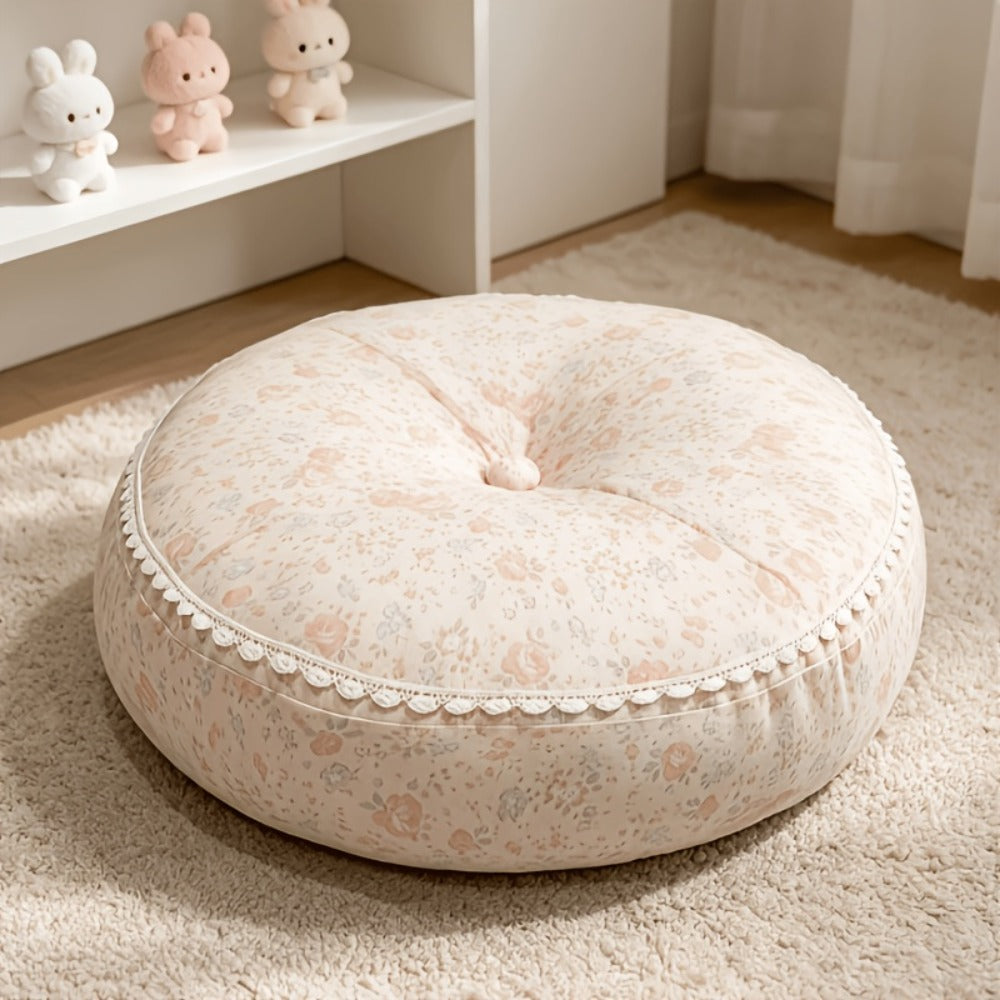 Round Floor Cushion Floral Tatami Seat Cushion for Living Room Bedroom Window, Boho Meditation Pillow for Reading & Yoga
