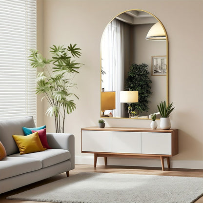 Arched Rectangle Metal Wall Mirror in Black or Gold with Seven Size Options up to 31 x 32 Inches