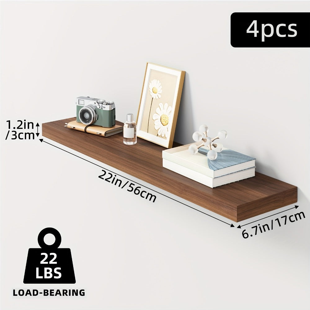 Floating Shelves Wall Mounted Set of 4 – 22 Inch Wall Shelves with Invisible Brackets for Bathroom Living Room Bedroom Kitchen Decor